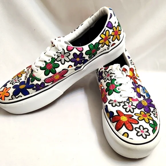 Vans Era Flower Multicolored Glitter Floral Platform Sneakers (Uni M 8, W 9.5) - Picture 7 of 13